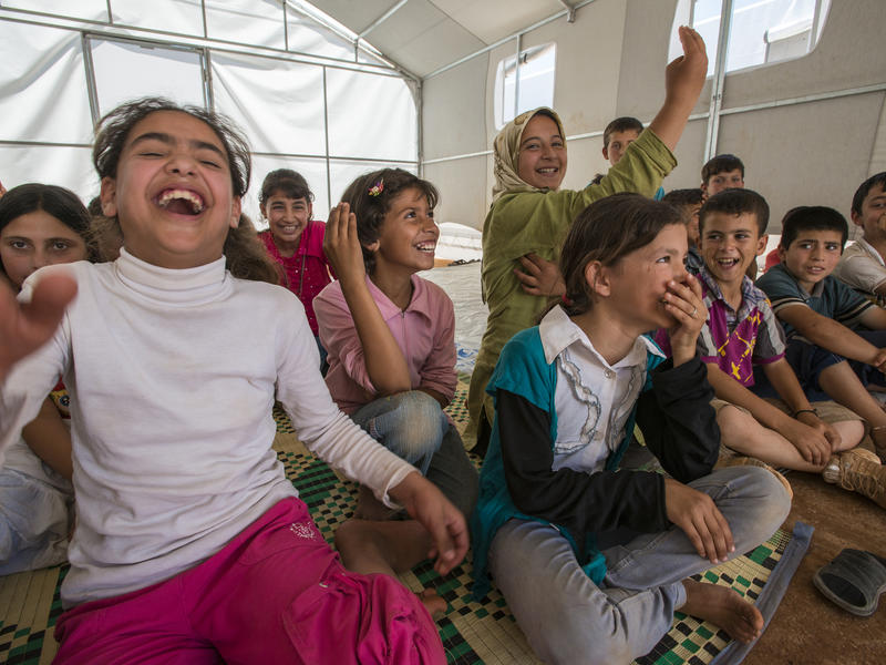 Children in a makeshift school in Idlib, Syria Children in a makeshift school in Idlib, Syria