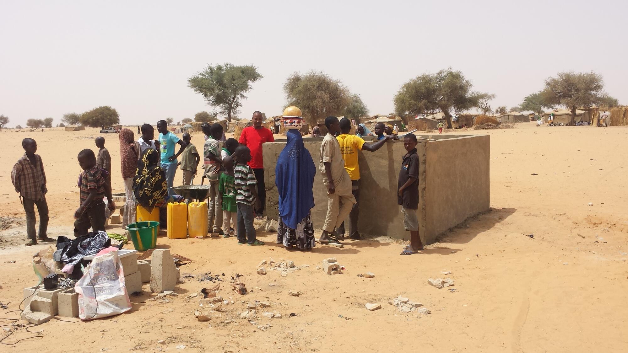 Villagers in Diffa line up to collect water from one of three water wells the IRC constructed.