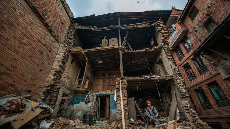 A crumbling building affected by the earthquake in Nepal.